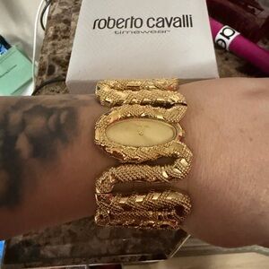 Roberto Cavalli Gold Textured Bracelet Watch